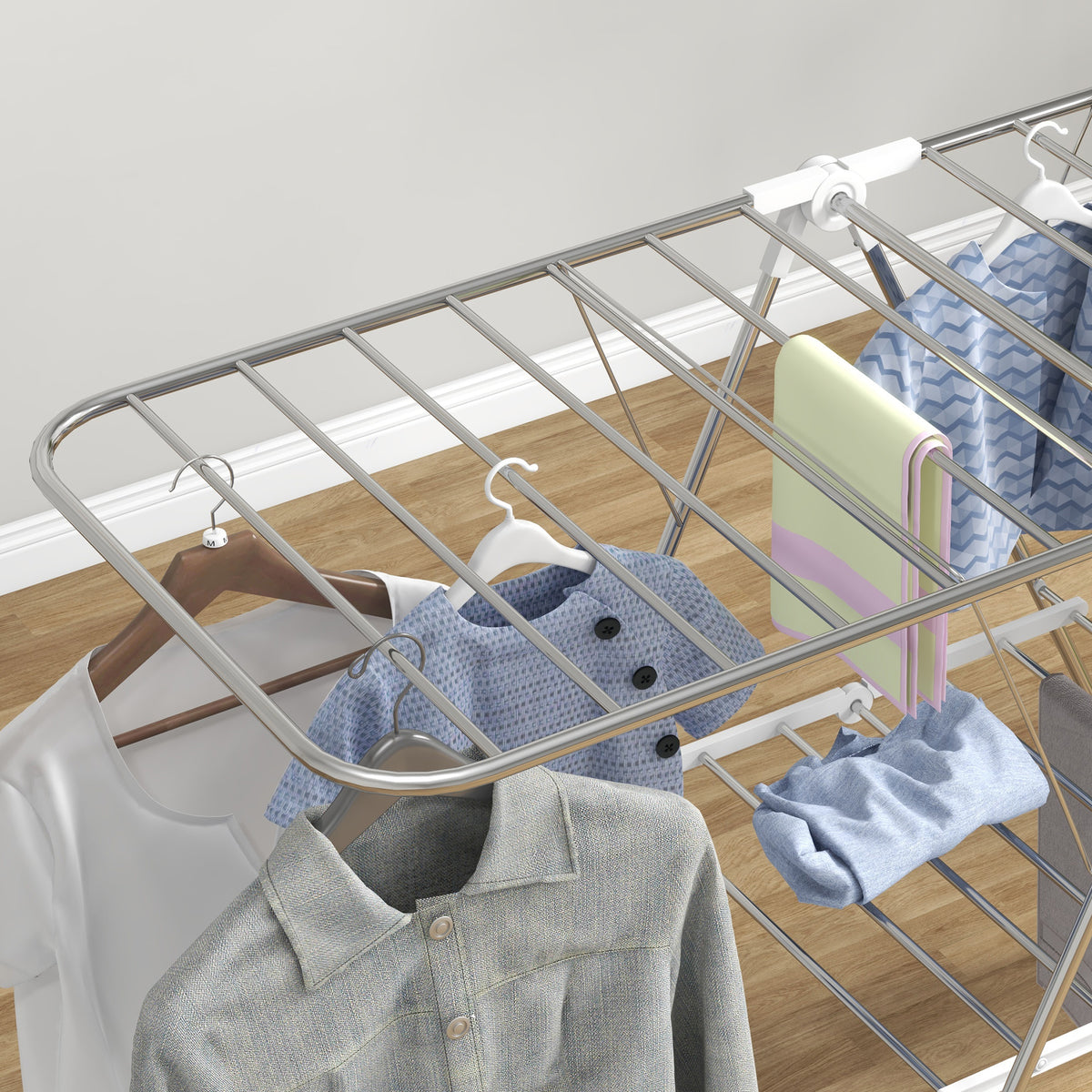 Séchoir à linge sur pieds pliable étendoir 2 niveaux ajustables dim. 148L x 60,5l x 98H cm