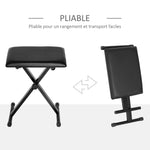 Tabouret piano pliable, banc piano réglable en hauteur de 37 à 47 cm, siège rembourré en PU et pieds en métal antidérapants, charge 100 kg, noir