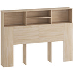 Tête de lit sur pied avec rangements, accessoire de lit 4 compartiments ouverts, 140 x 19 x 103,5 cm, effet bois naturel