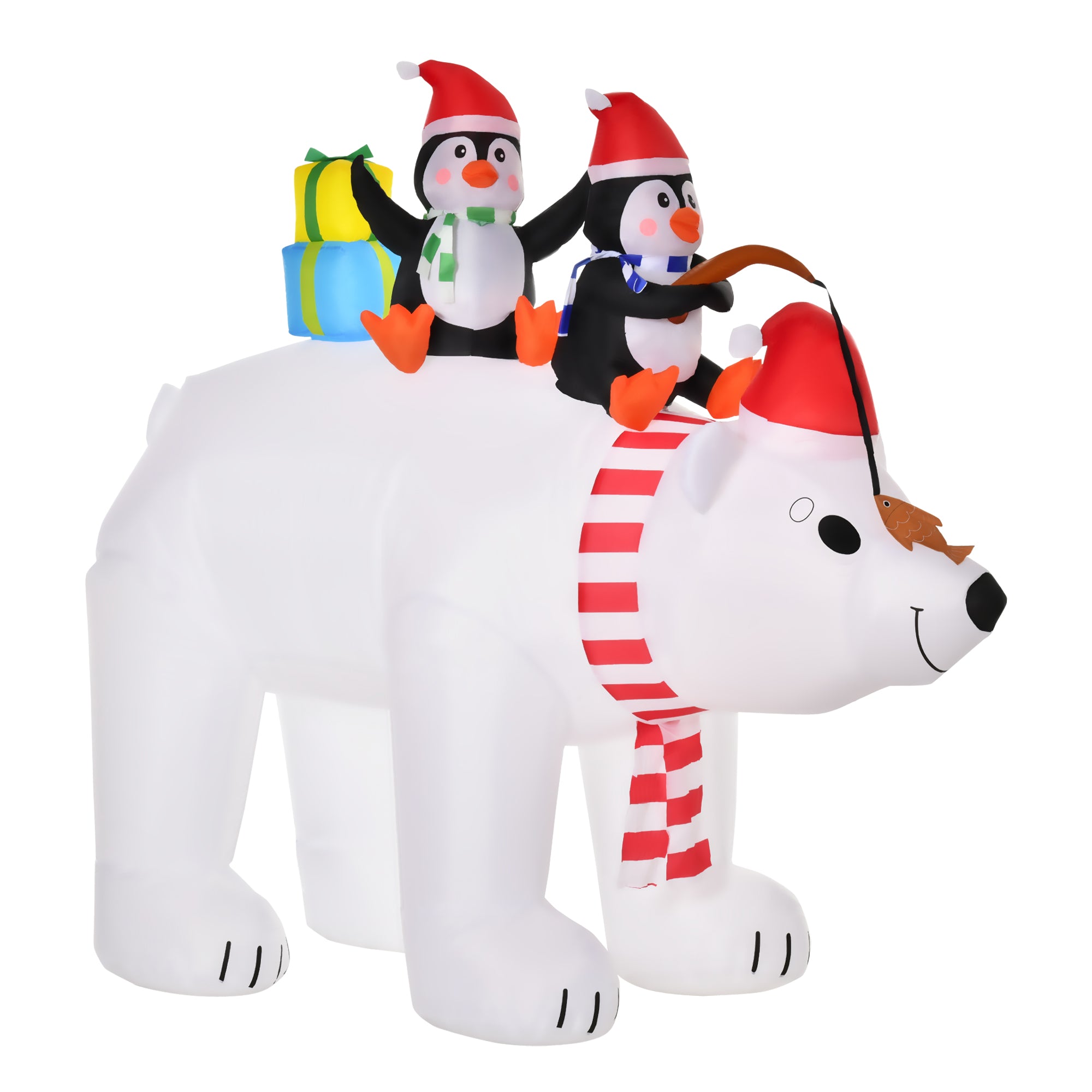 Ours Polaire Gonflable de Noël avec Lumières LED 206cm Décoration Gonflable de Noël Imperméable avec 2 Pingouins