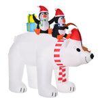 Ours Polaire Gonflable de Noël avec Lumières LED 206cm Décoration Gonflable de Noël Imperméable avec 2 Pingouins