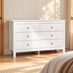 Comò a 6 cassetti, mobile contenitore con guide scorrevoli, cassettiera, stile moderno, 118 x 39,5 x 75,5 cm, bianco