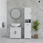 Meuble sous lavabo, meuble de salle de bain avec 2 portes magnétiques style grange et étagères, 60 x 30 x 60 cm, blanc