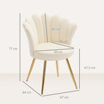 Fauteuil coquillage chaise coiffeuse fauteuil en velours fauteuil de salon avec pieds en métal doré beige