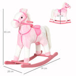 Cheval à Bascule en Bois et Peluche pour Enfant Cheval de Cowboy peluche Pour Enfants de 3-6 Ans Jouet balançoire avec Effet sonore Selle rênes Rose Blanc
