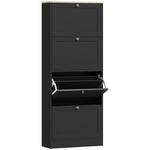 Meuble à chaussures 24 paires, armoire à chaussures avec 4 tiroirs rabattables, étagères réglables, 60x23,5x153cm, noir