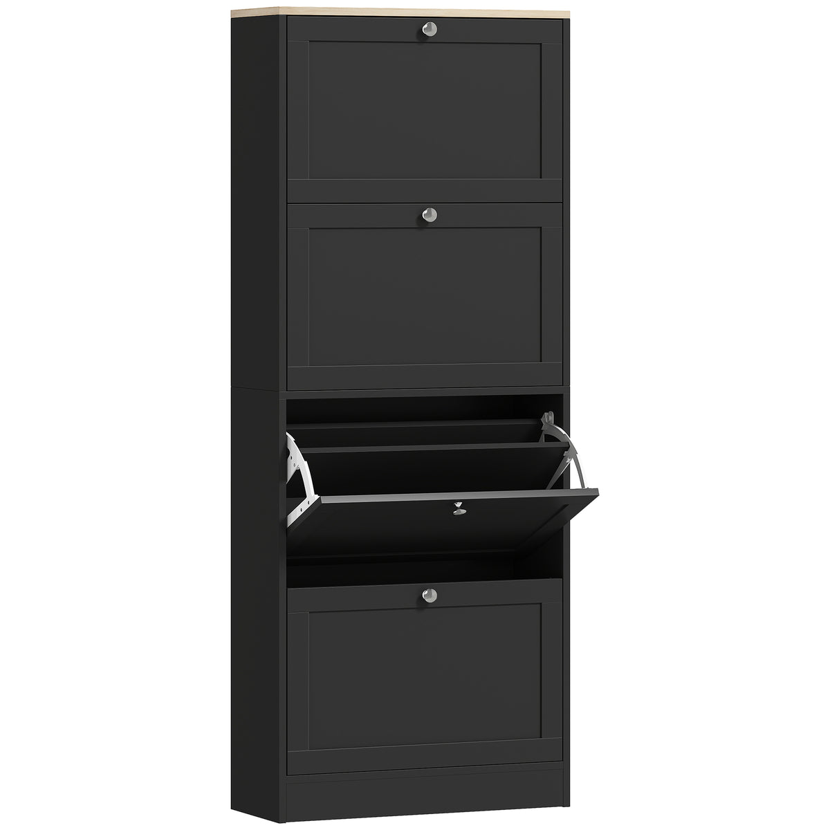 Meuble à chaussures 24 paires, armoire à chaussures avec 4 tiroirs rabattables, étagères réglables, 60x23,5x153cm, noir