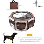 Parc enclos pliable pour chien chat petits animaux octogonal en tissu Oxford et acier Ø 90 x 41H cm marron beige