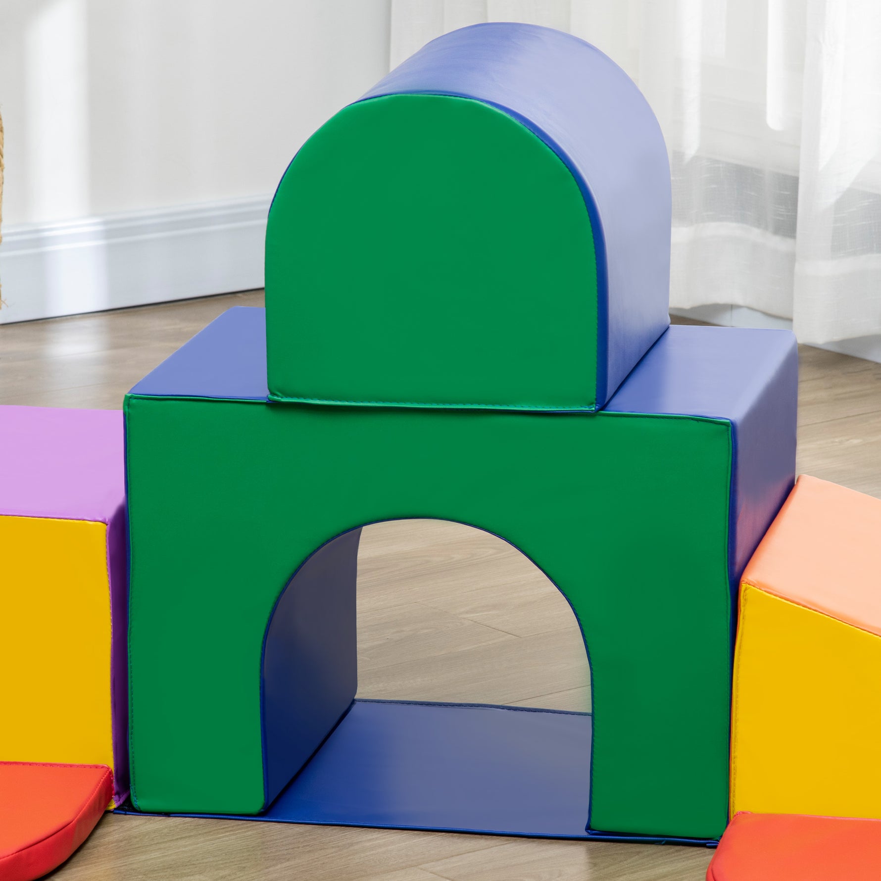 7PCS Parcours motricité bébé, jouet d'escalade, mousse blocs de construction avec revêtement synthétique, jouets éducatifs pour enfants d'âge préscolaire, multicolore