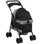 Poussette pour Chien Pliable, 4 Roues EVA, Fenêtres en Maille, Laisses de Sécurité, Coussin Amovible, 73x50x96cm, Gris