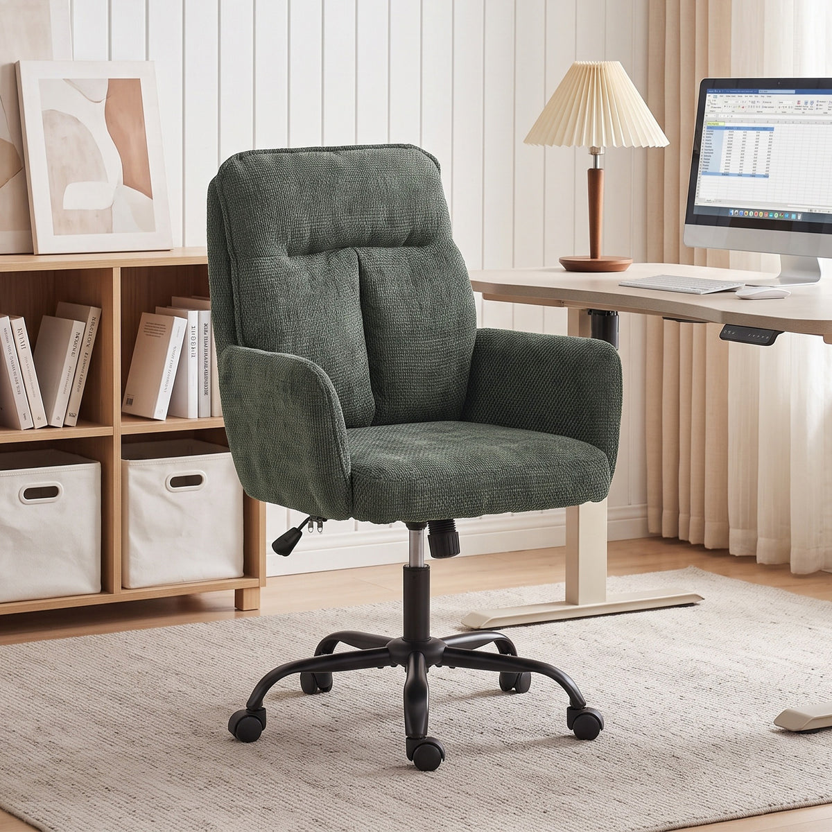 Chaise Bureau Ergonomique, Fauteuil de Bureau avec Hauteur Réglable, Assise Large, Fonction Bascule, Vert Foncé
