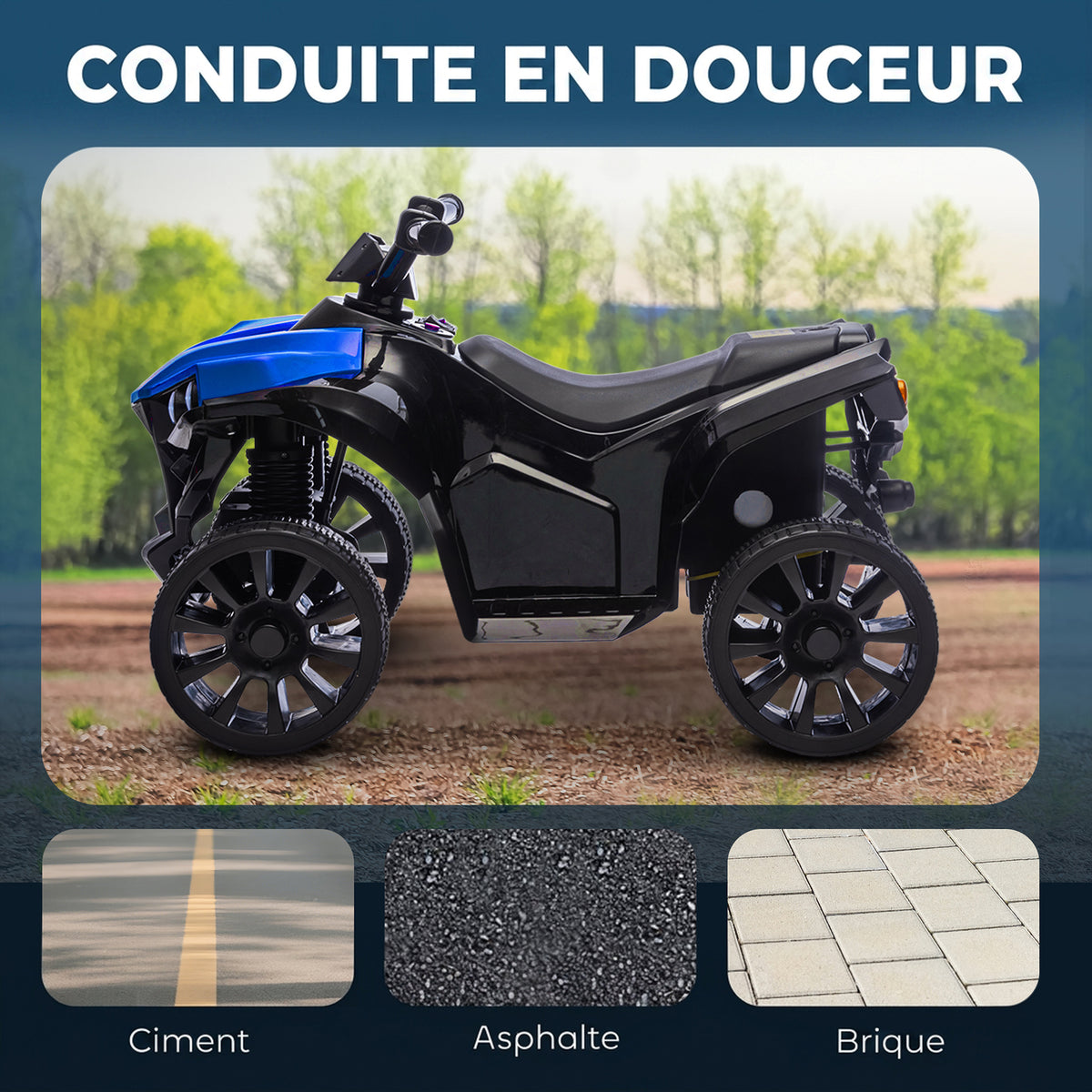 Elektrisches Kinder-Quad 6V, Elektro-ATV für Kinder, Musik und LED-Scheinwerfer, 18-56 Monate, 70x42x45 cm, Blau