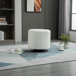 Repose pied salon pivotant à 360°, ottoman rond rembourré en PU avec base en acier, Ø 45,5 x 44,5 cm, blanc