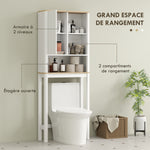 Meuble de rangement au-dessus des toilettes avec porte cannelée, compartiments, étagère réglable, 65x25x170cm, blanc