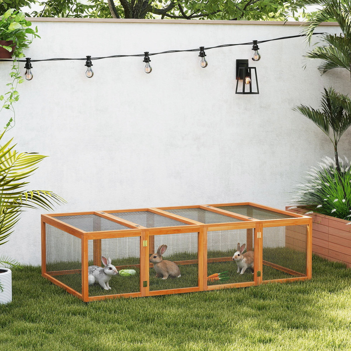 Conejera jaula para conejos exterior interior 2 puertas superiores 181L x 100An x 48Al cm madera maciza marrón