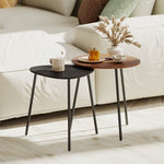 Lot de 2 tables basses gigognes, tables d'appoint contemporain cadre en métal, ronde et triangulaire, noyer et noir