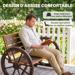 Banc de Jardin banc 3 places banc en bois Style Rustique Chic accoudoirs Roues Charette Bois Sapin traité carbonisation