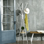 Porte-manteau trépied design contemporain branches étagère + 9 patères dim. 45L x 45l x 180H cm métal blanc