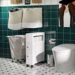 Badezimmer-Rollwagen, WC-Schrank, offenes Regal mit 2 Schubladen, 16 x 52 x 71,5 cm, weiß