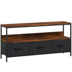 Meuble TV, meuble télé pour téléviseur jusqu'à 55 pouces avec 3 tiroirs et pieds en acier 120 x 29 x 56 cm brun rustique