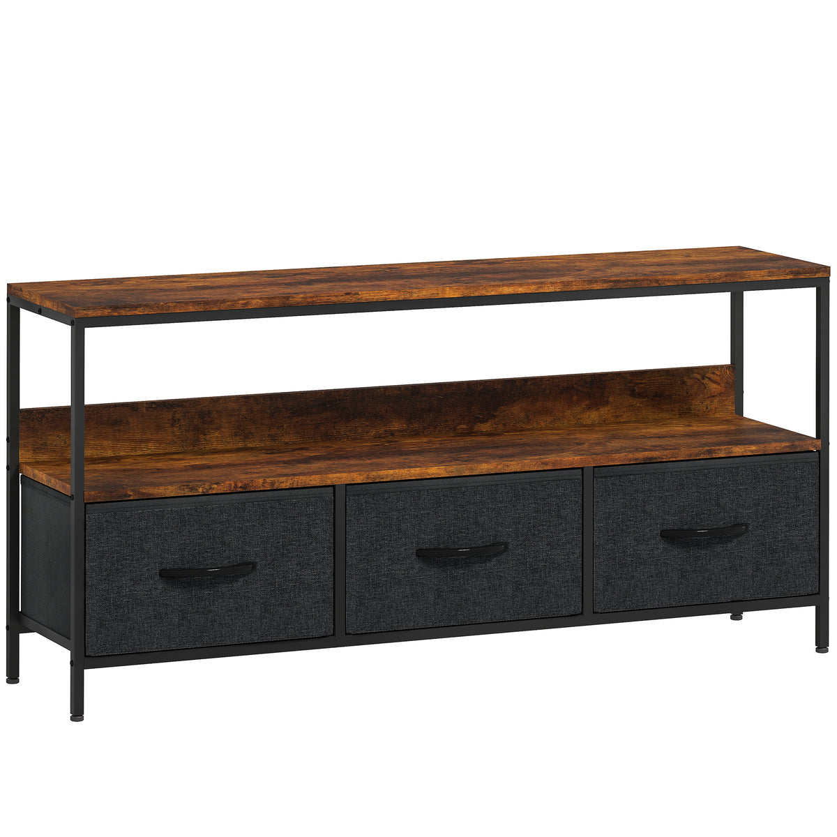Meuble TV, meuble télé pour téléviseur jusqu'à 55 pouces avec 3 tiroirs et pieds en acier 120 x 29 x 56 cm brun rustique