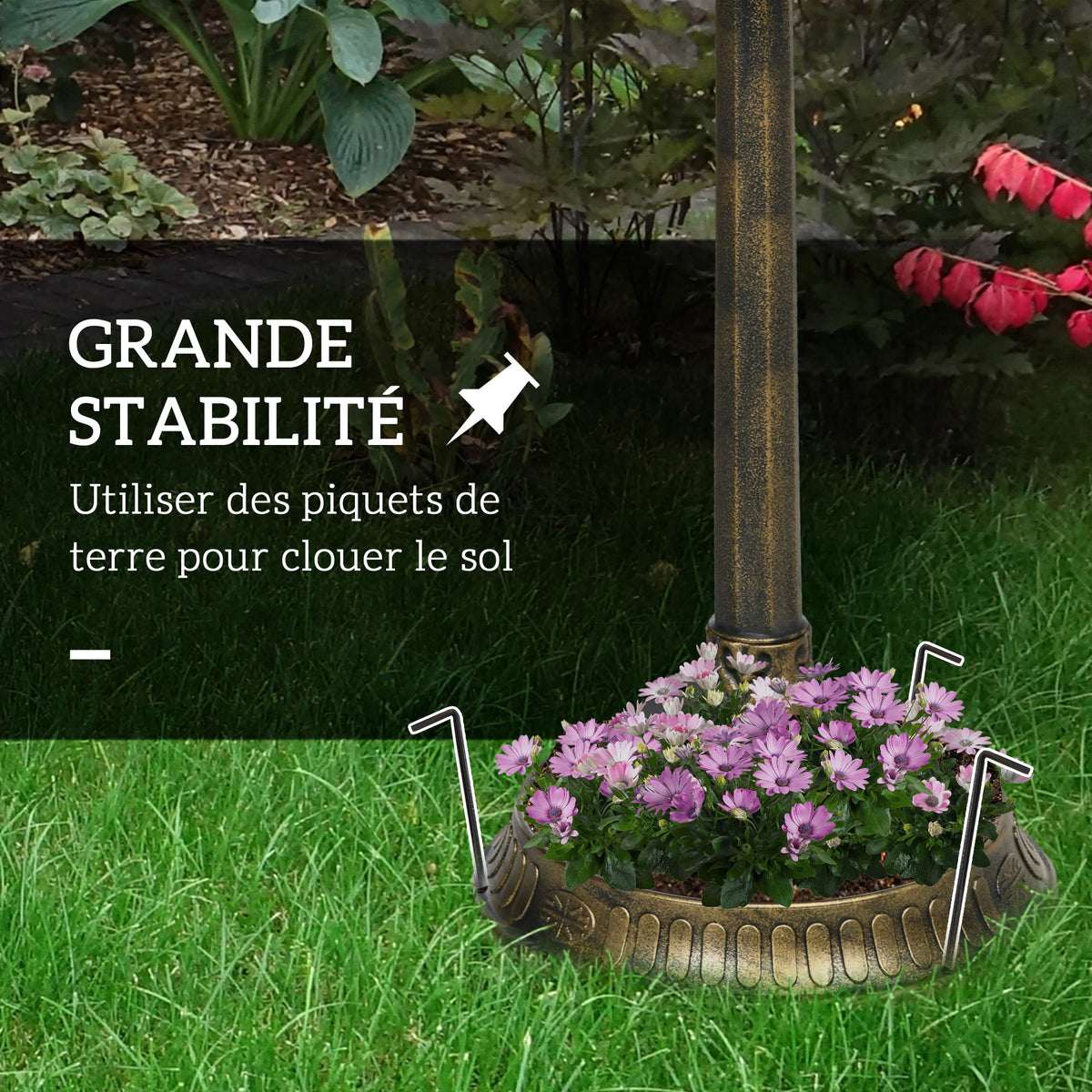Bain d'oiseaux Abreuvoir, mangeoire pour Oiseaux jardinière 2 en 1 dim. Ø 50 x 72H cm polypropylène Bronze Antique