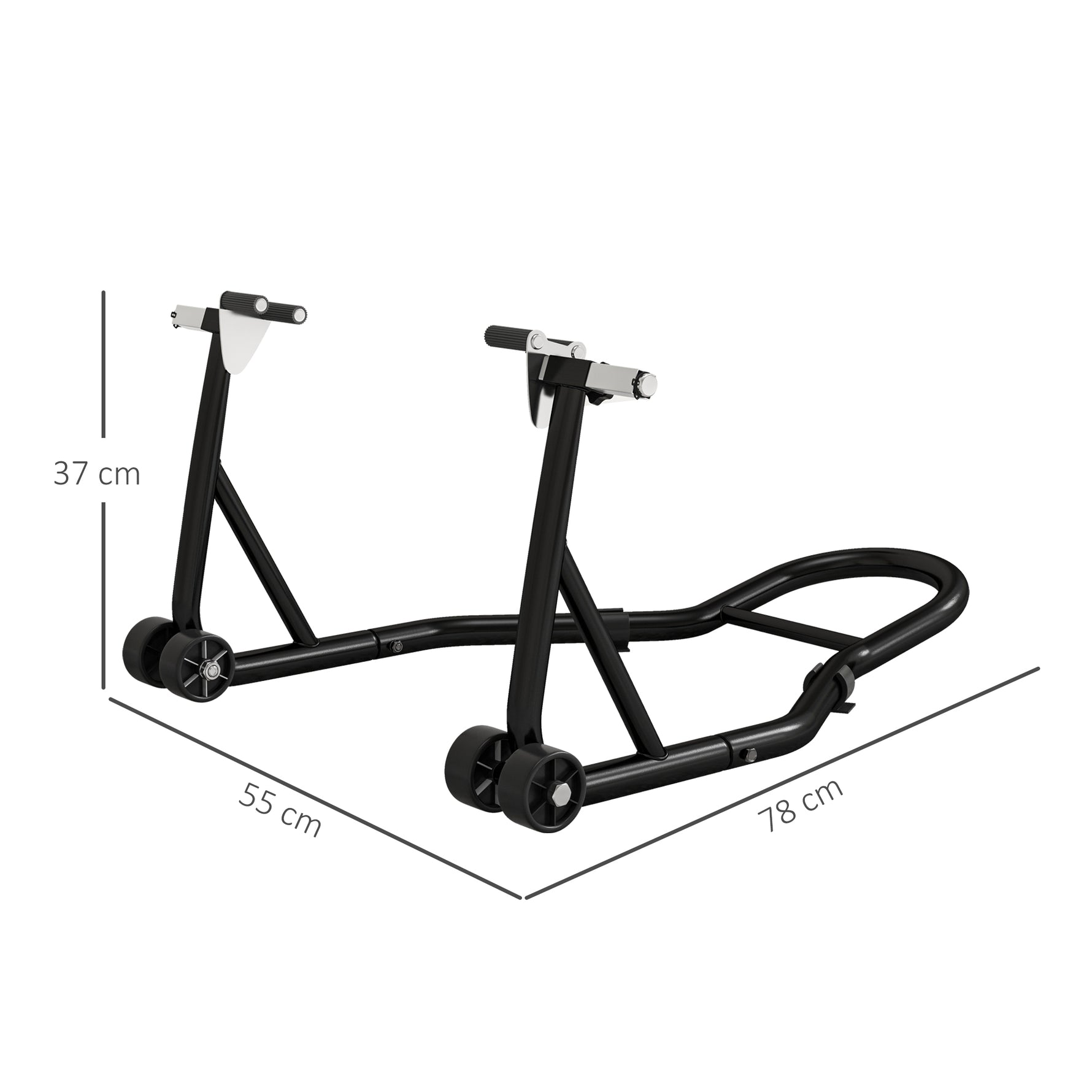 Support béquille de moto arrière support de roue lève moto arrière sur roulettes avec bobine de bras oscillant U, noir