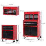 Servante d'atelier servante/ caisse à outil 6 tiroir +1 commode coffre amovible chariot acier rouge et noir