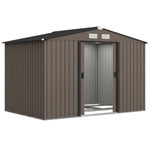 Abri de jardin 5,4 m² 2,77 x 1,95 x 1,92 m kit de fondation porte coulissante ventilations acier galvanisé, marron