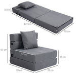 Chauffeuse canapé-lit convertible fauteuil 1 place avec 1 coussin déhoussable, tissu gris