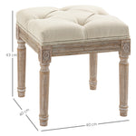Repose pied salon, ottoman, siège rembourré en tissu aspect lin avec pieds en bois d'hévéa, 40 x 40 x 43 cm, beige