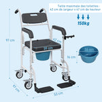 Silla con inodoro para adultos con ruedas, silla con inodoro para ducha con reposapiés, respaldo y reposabrazos, 53x97x97 cm, negro
