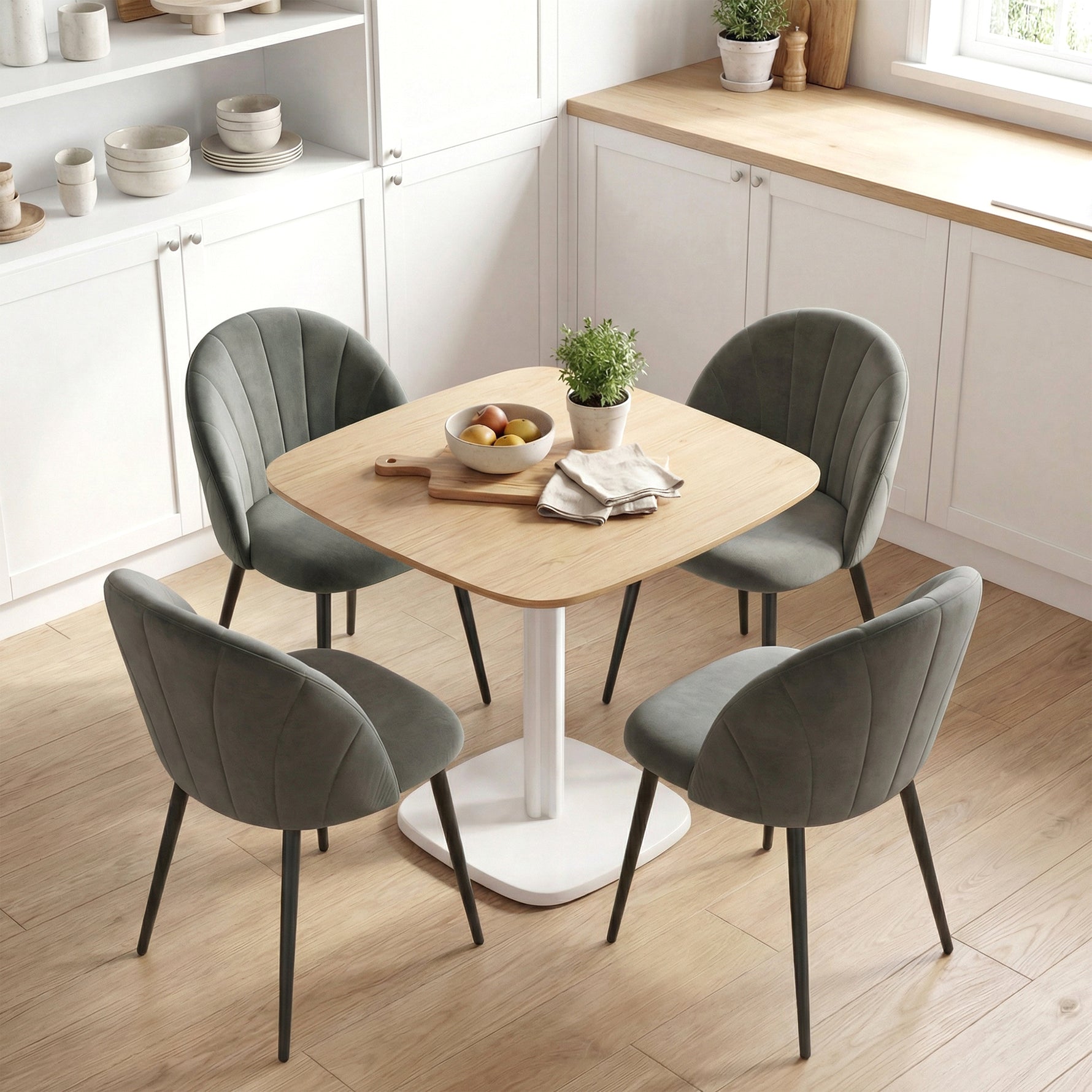 Lot de 2 chaises de salle à manger, chaises de cuisine rembourrées sans accoudoirs, pieds en acier, 52x55x79cm, gris