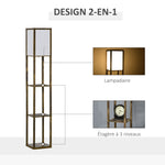 Lampadaire étagère Lampe étagère 26L x 26l x 160H cm 3 étagères 4 Niveaux MDF Blanc et Marron