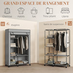 Armadio guardaroba in tessuto mobile contenitore 6 ruote asta appendiabiti e ripiani a giorno 103x43x162,5cm grigio