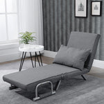 Fauteuil chauffeuse canapé-lit Convertible 1 Place déhoussable Grand Confort Coussin Pieds accoudoirs métal Lin Gris Clair
