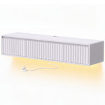 Meuble TV Suspendu Flottant 120 cm avec Éclairage LED et Prises, Meuble Télé pour Téléviseur 65 Pouces, Blanc