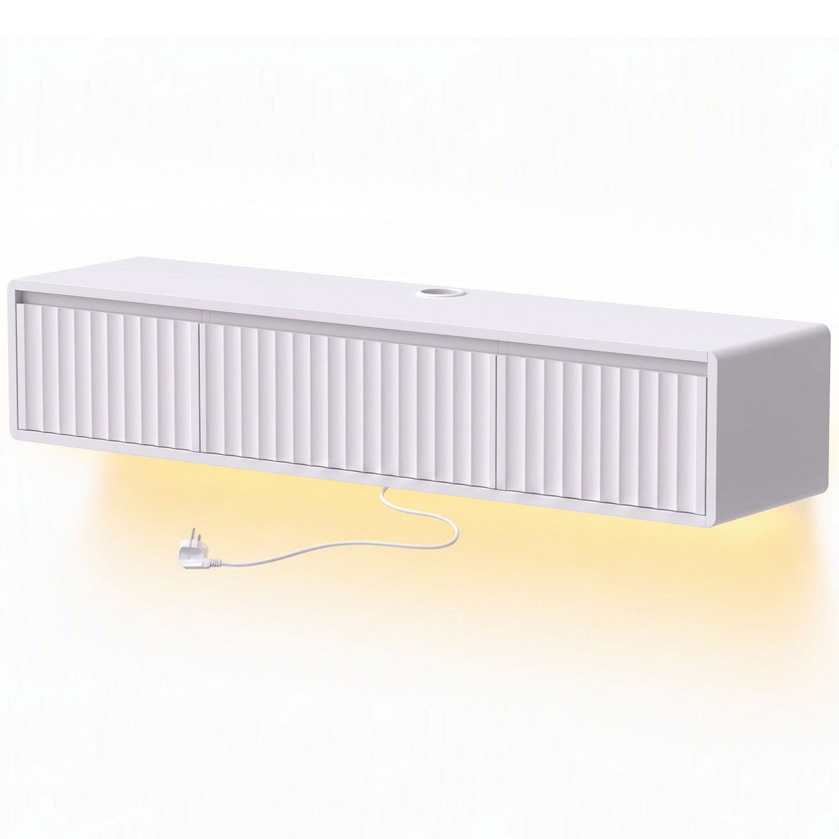 Meuble TV Suspendu Flottant 120 cm avec Éclairage LED et Prises, Meuble Télé pour Téléviseur 65 Pouces, Blanc