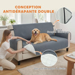 Housse de Canapé Protecteur de Meubles 3 Places Imperméable Anti-glisse avec Poches de Rangement Gris