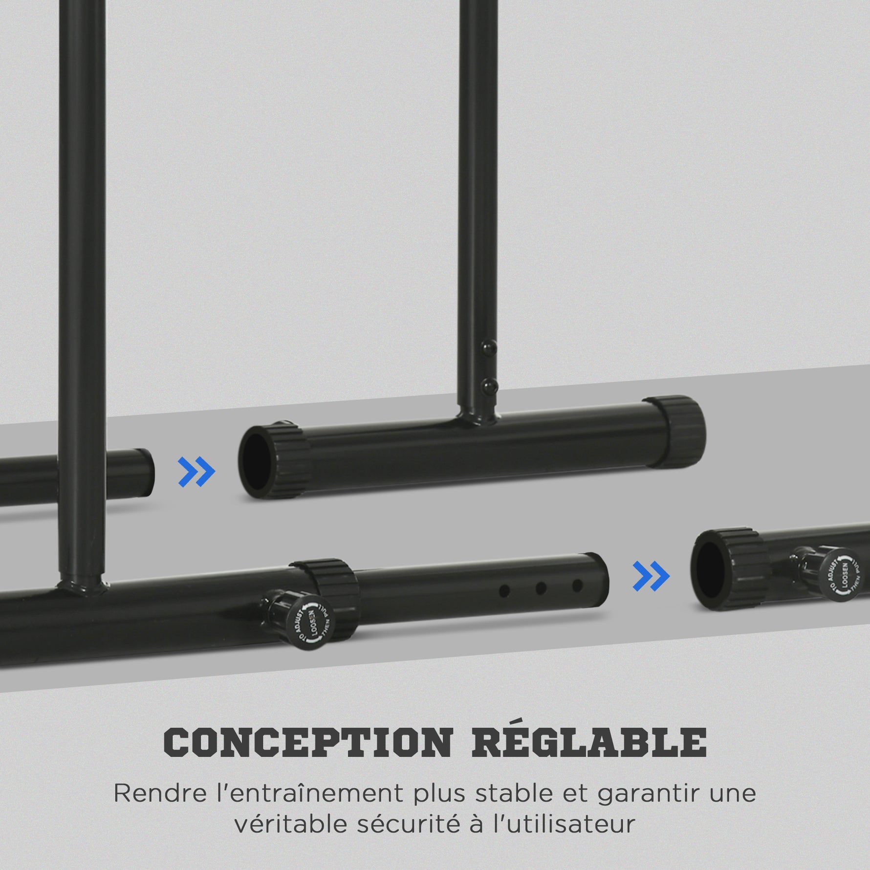 Dips Barre Parallèle Station de Musculation en Acier, Hauteur et Espacement Réglables, 90-102x65x80-90cm, Noir