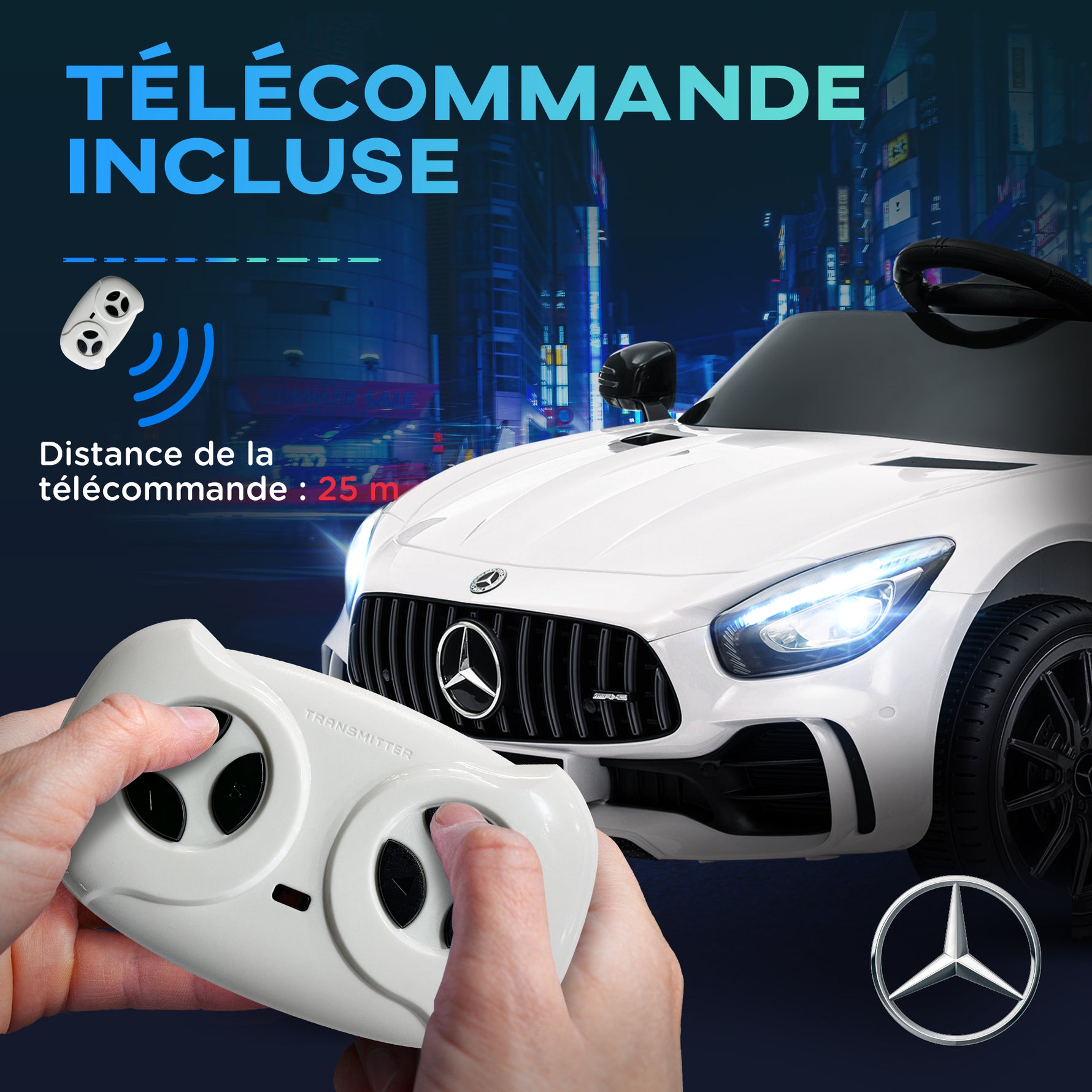 Voiture électrique enfants sous licence Mercedes-Benz AMG GTR 12V télécommande 2,4G max. 5 km/h 108 x 67 x 46 cm blanc