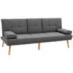 Canapé convertible 3 places, canapé-lit rembourré avec dossier réglable 3 niveaux, 2 coussins et 2 porte-gobelets intégrés, tissu de lin, pour salon, chambre d'amis, petit espace, gris foncé