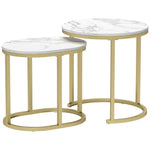 Lot de 2 tables basses tables d'appoint gigognes encastrables structure en acier et plateau en bois aspect marbre or
