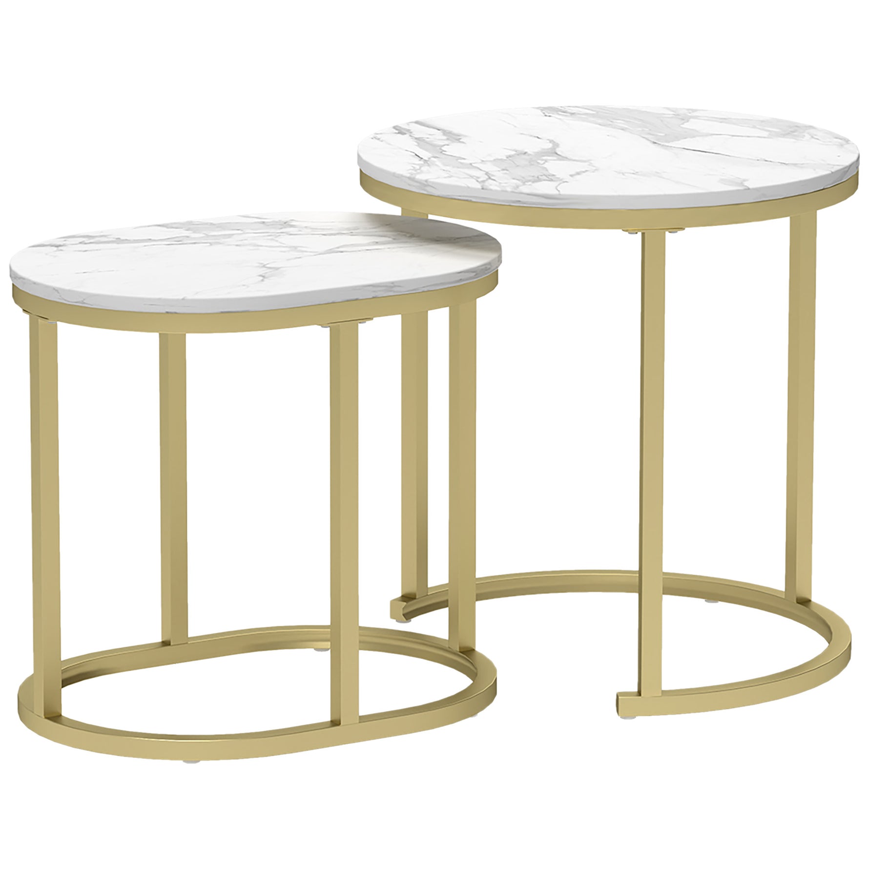 Lot de 2 tables basses tables d'appoint gigognes encastrables structure en acier et plateau en bois aspect marbre or