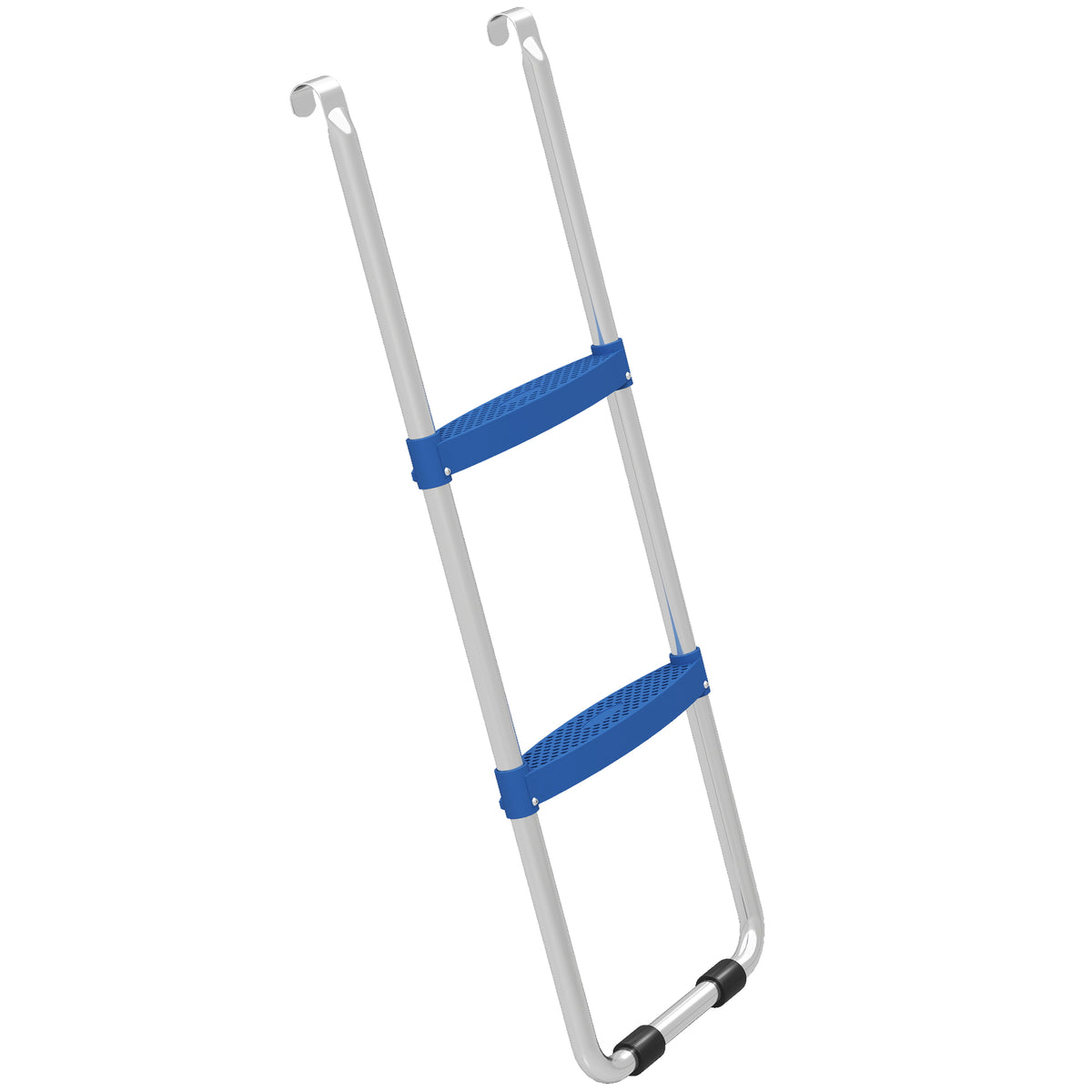 Échelle de Trampoline 2 Marches Larges avec Crochet Universel, Cadre en Acier Galvanisé, Charge 150 kg, 97x32x7 cm, Bleu