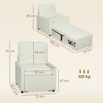 Fauteuil convertible 1 place, fauteuil-lit avec rangement caché, assise large et rembourrée, 72 x 85,5 x 91 cm, crème