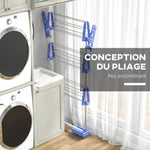Séchoir à linge étendoir pliable ailes latérales utilisation intérieure et extérieure 3 niveaux 142 x 55 x 152 cm bleu