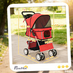 Poussette buggy pliable animaux chariot pliante chien chat porte-gobelet panier de rangement 75 x 45 x 97 cm rouge
