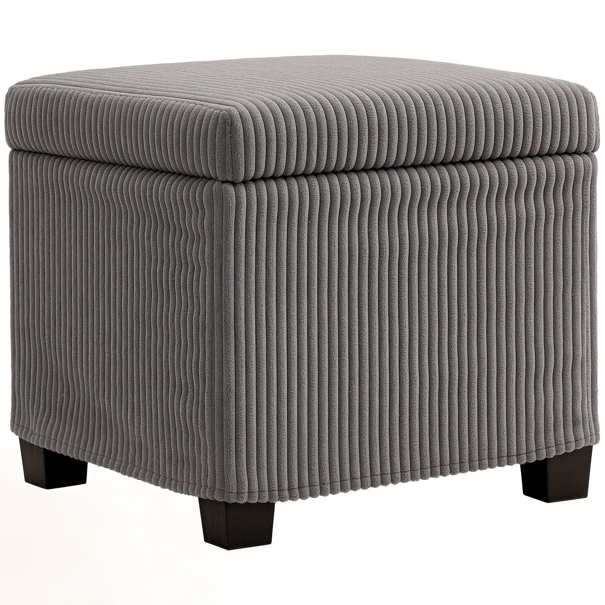 Pouf contenitore 30 L con coperchio rimovibile, pouf cubo imbottito in velluto a coste, 40 x 40 x 40 cm, grigio