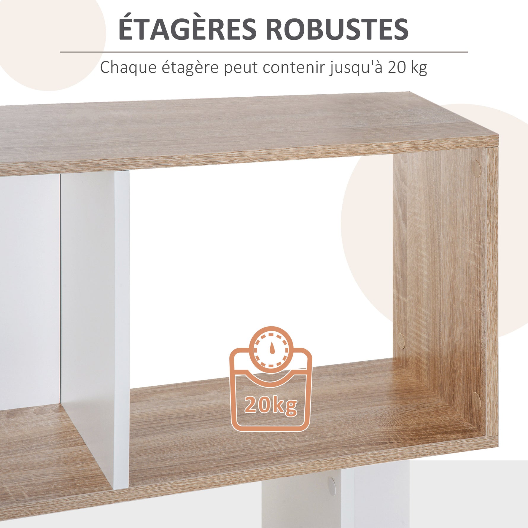 Bibliothèque à 5 niveaux, meuble de rangement en forme de S avec étagères, étagère de rangement blanc